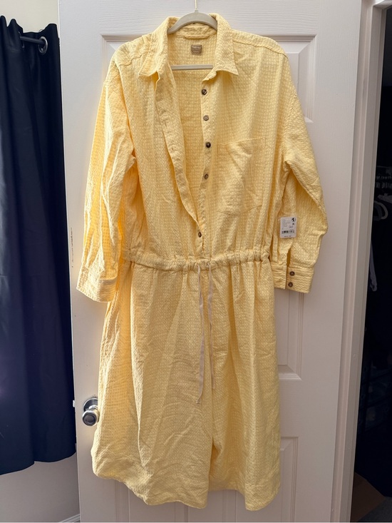 Free People Pants - **Flawed** Free People Yellow Button-Front Textured Jumpsuit